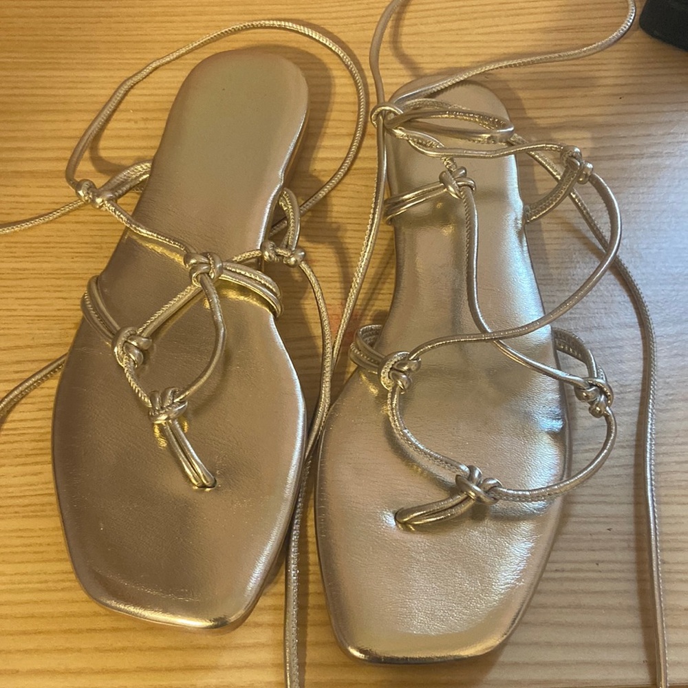 Wrap around gladiator sandals gold